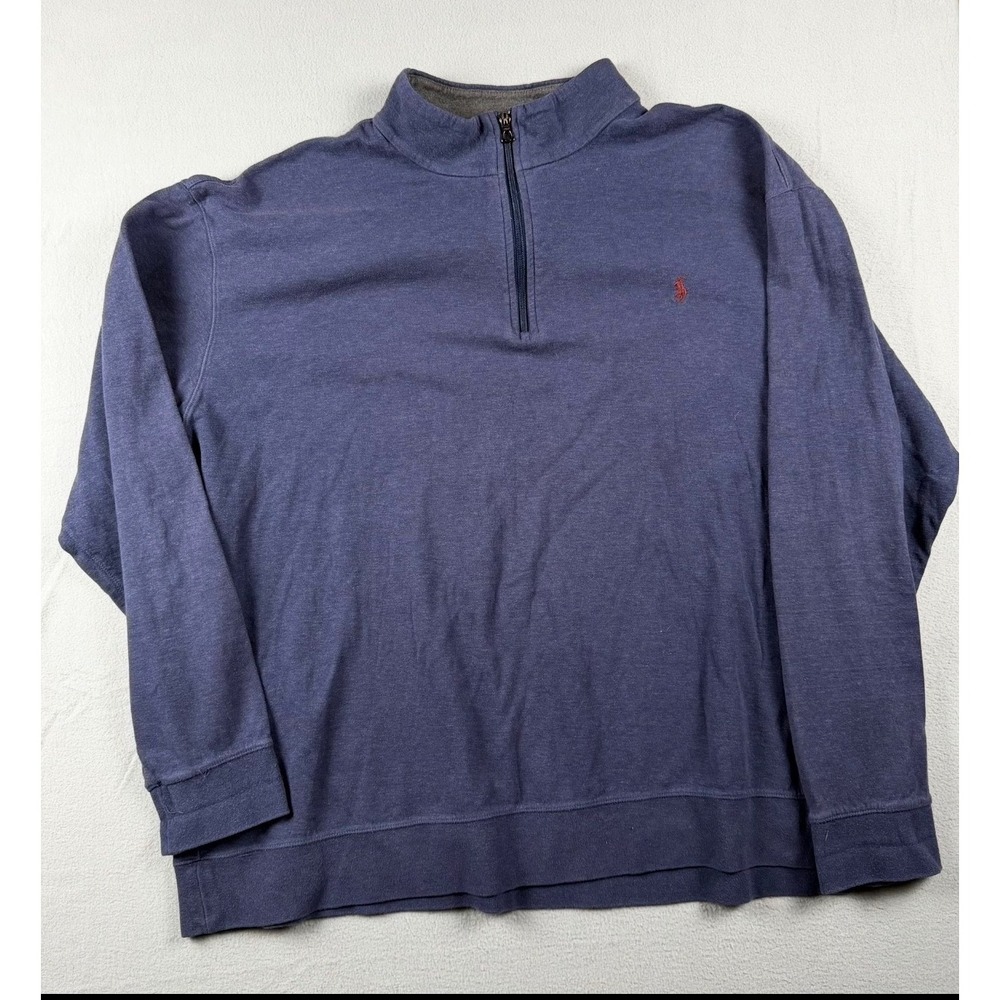 Polo Ralph Lauren Mens 3XB Quarter Zip Pullover Navy Blue Heather Cotton Blend